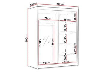 Emet Garderobe med Speil 150x200 cm - Svart - Oppbevaring - Klesoppbevaring - Garderober & garderobesystem
