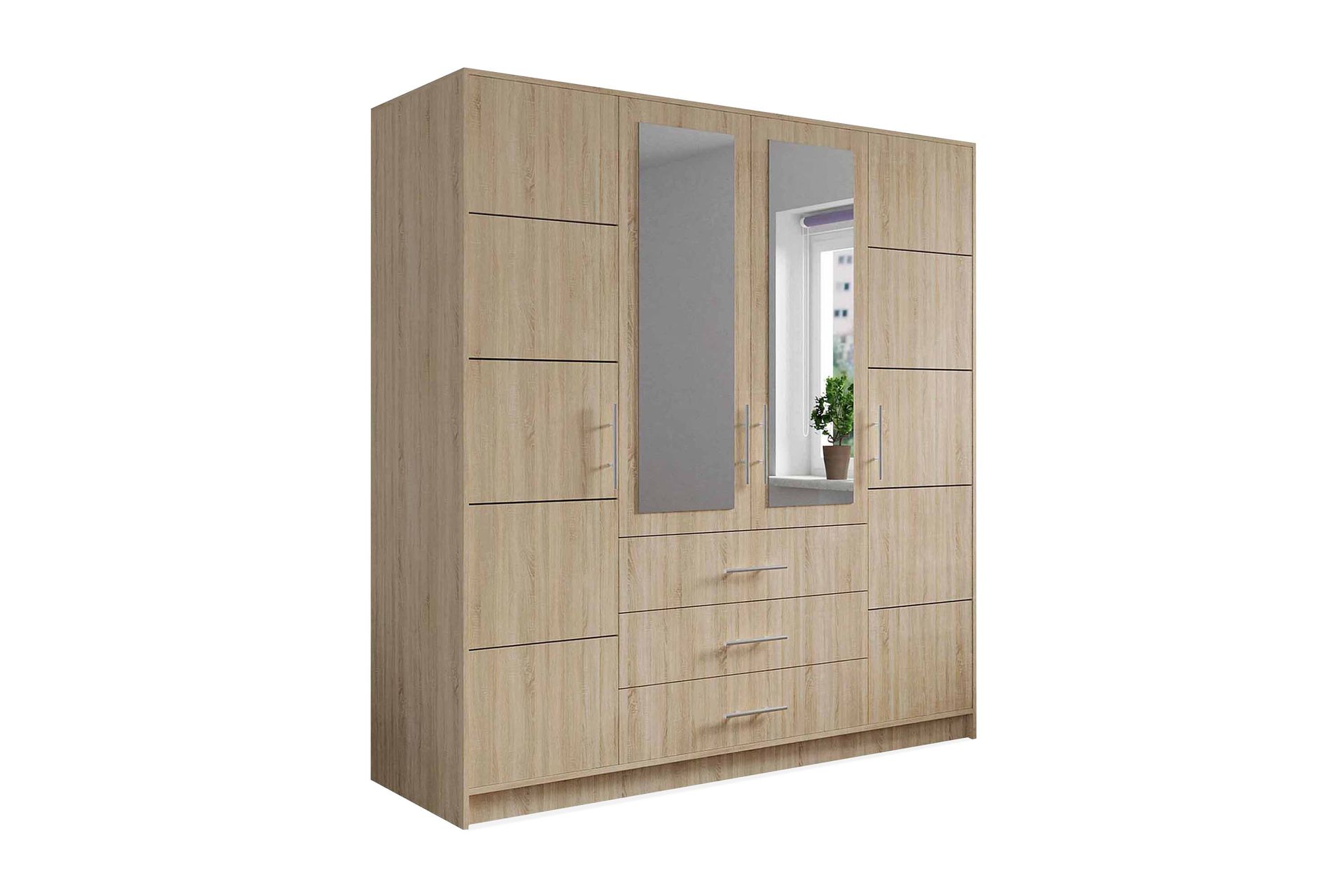 Escaldes Garderobe med Skuffer + Dører 196 cm - Beige / Tre / Natur