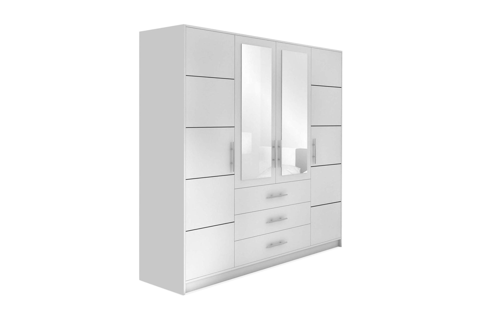 Escaldes Stor Garderobe med Speil 196 cm bred 200 cm høy - Hvit