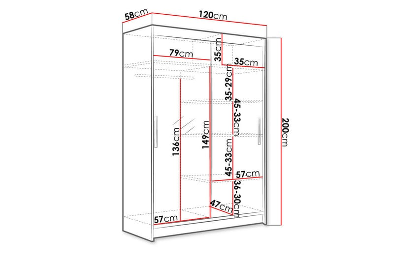 Estella Garderobe 120 cm Skyvedører Bøyd Speil - Hvit - Oppbevaring - Klesoppbevaring - Garderober & garderobesystem