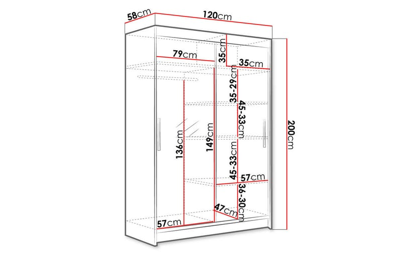 Estella Garderobe 120 cm Skyvedører Bøyd Speil - Hvit - Garderober & garderobesystem - Garderobeskap & klesskap