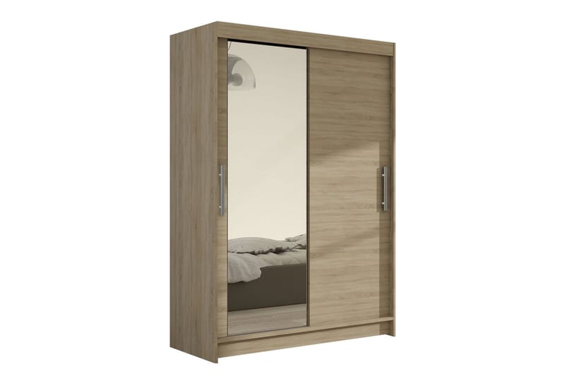 Estella Garderobe 120 cm Skyvedører Bøyd Speil - Hvit - Oppbevaring - Klesoppbevaring - Garderober & garderobesystem