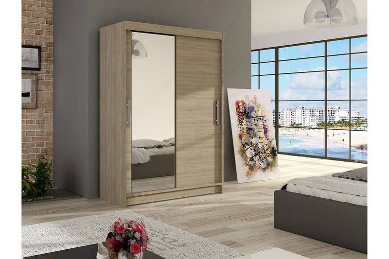 Estella Garderobe 120 cm Skyvedører Bøyd Speil - Hvit - Oppbevaring - Klesoppbevaring - Garderober & garderobesystem
