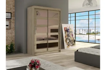 Estella Garderobe 120 cm Skyvedører Delt Speil - Eik - Oppbevaring - Klesoppbevaring - Garderober & garderobesystem