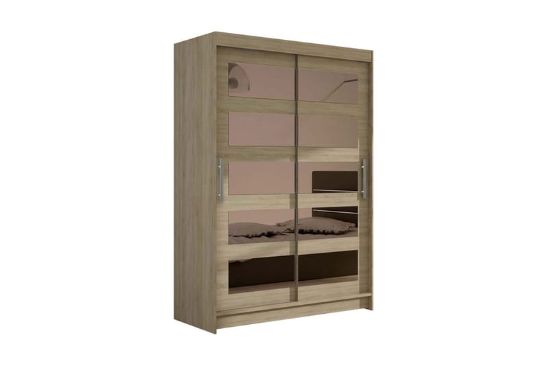 Estella Garderobe 120 cm Skyvedører Delt Speil - Eik - Oppbevaring - Klesoppbevaring - Garderober & garderobesystem