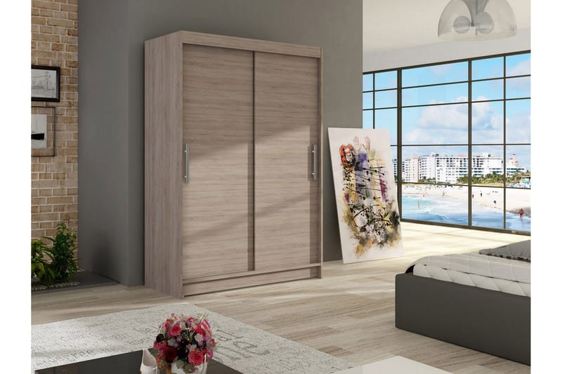 Estella Garderobe 120 cm Skyvedører - Lys Eik - Oppbevaring - Klesoppbevaring - Garderober & garderobesystem
