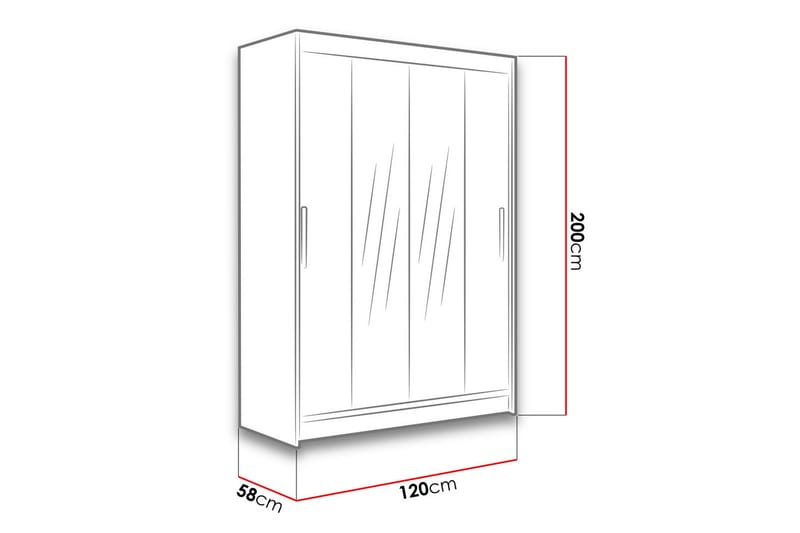 Estella Garderobe 120 cm Skyvedører Smalt Speil - Eik - Garderober & garderobesystem - Garderobeskap & klesskap