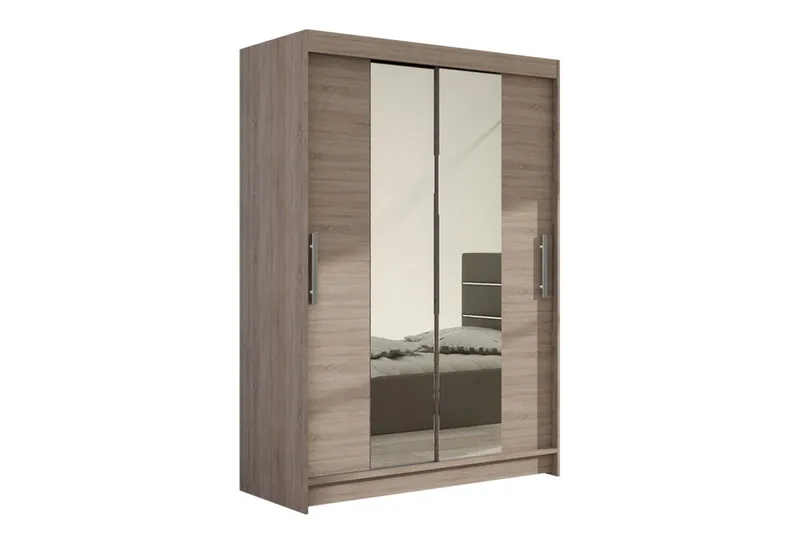 Estella Garderobe 120 cm Skyvedører Smalt Speil - Eik - Oppbevaring - Klesoppbevaring - Garderober & garderobesystem