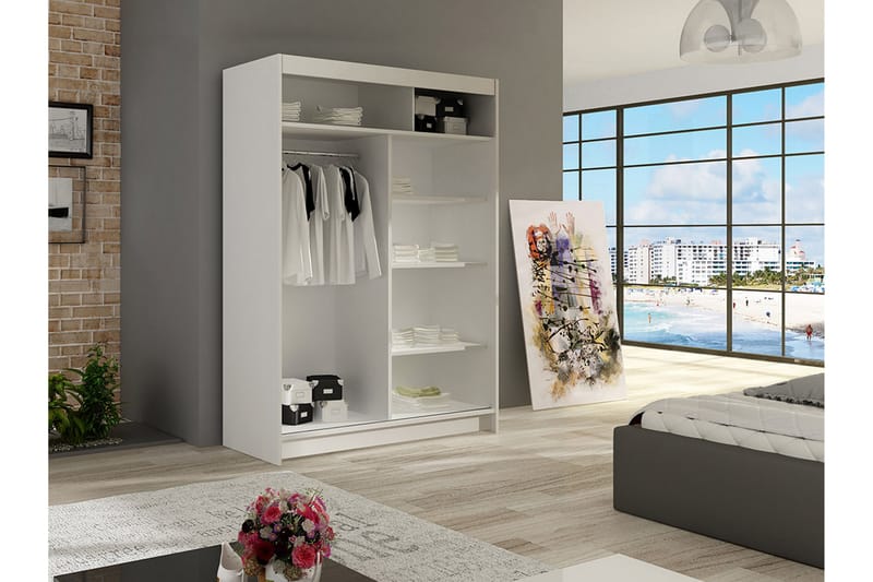 Estella Garderobe 120 cm Skyvedører Smalt Speil - Svart - Oppbevaring - Klesoppbevaring - Garderober & garderobesystem
