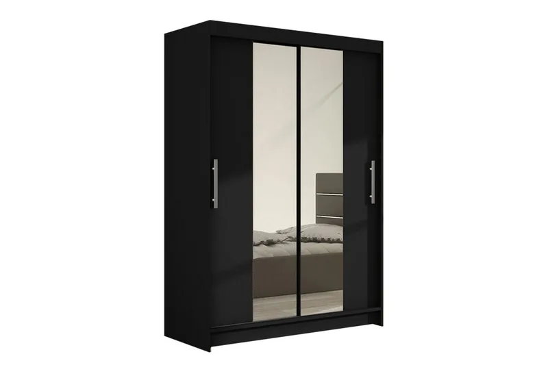 Estella Garderobe 120 cm Skyvedører Smalt Speil - Svart - Oppbevaring - Klesoppbevaring - Garderober & garderobesystem