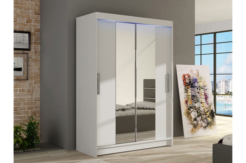Estella Garderobe med Speil 120x200 cm - Hvit - Oppbevaring - Klesoppbevaring - Garderober & garderobesystem