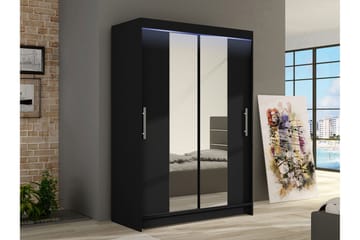 Estella Garderobe med Speil 120x200 cm - Svart - Oppbevaring - Klesoppbevaring - Garderober & garderobesystem
