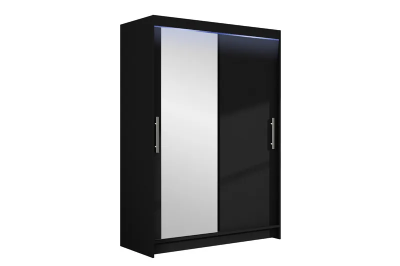 Estella Garderobe med Speil 120x200 cm - Svart - Oppbevaring - Klesoppbevaring - Garderober & garderobesystem