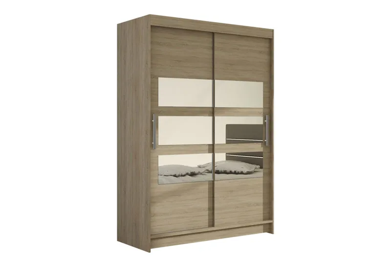 Estella Garderobe Skyvedører Delt Speil - Eik - Oppbevaring - Klesoppbevaring - Garderober & garderobesystem