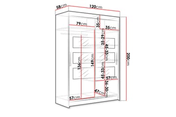Estella Garderobe Skyvedører Delt Speil - Eik - Oppbevaring - Klesoppbevaring - Garderober & garderobesystem