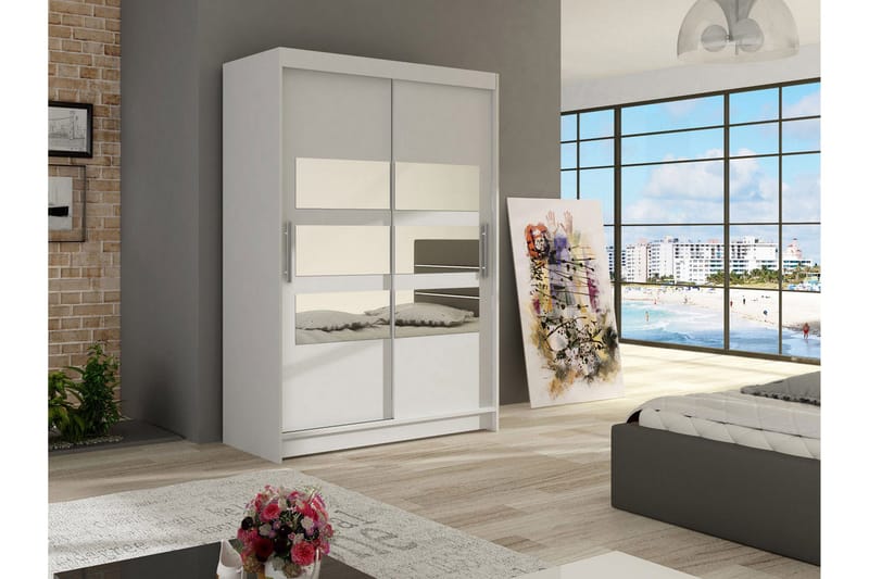 Estella Garderobe Skyvedører Delt Speil - Hvit - Oppbevaring - Klesoppbevaring - Garderober & garderobesystem