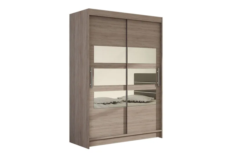 Estella Garderobe Skyvedører Delt Speil - Lys Eik - Oppbevaring - Klesoppbevaring - Garderober & garderobesystem