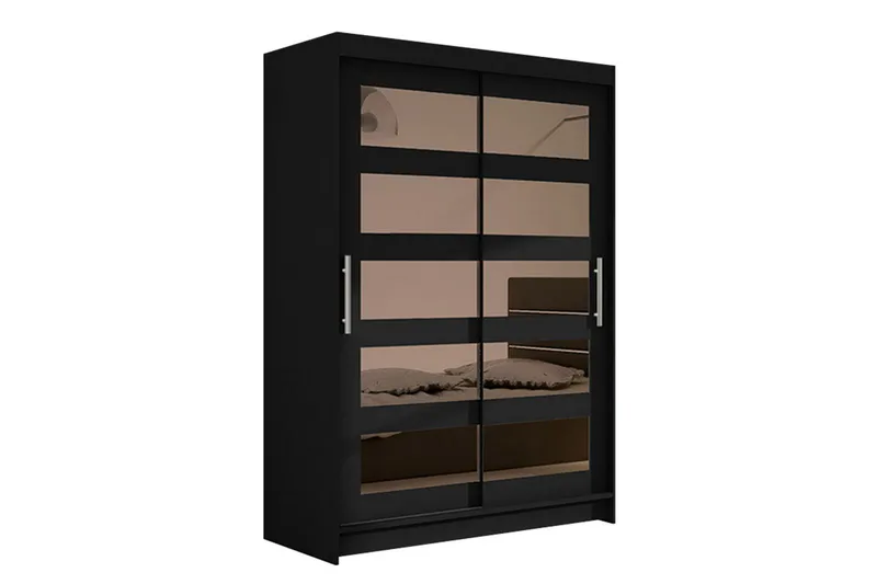 Estella Garderobe Skyvedører Delt Speil, Svart