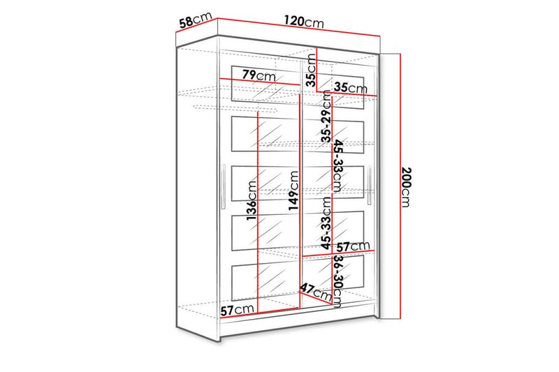 Estella Garderobe Skyvedører Delt Speil - Svart - Oppbevaring - Klesoppbevaring - Garderober & garderobesystem