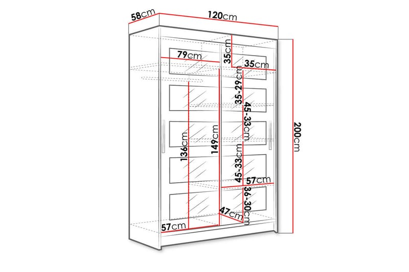 Estella Garderobe Skyvedører Delt Speil - Svart - Garderober & garderobesystem - Garderobeskap & klesskap