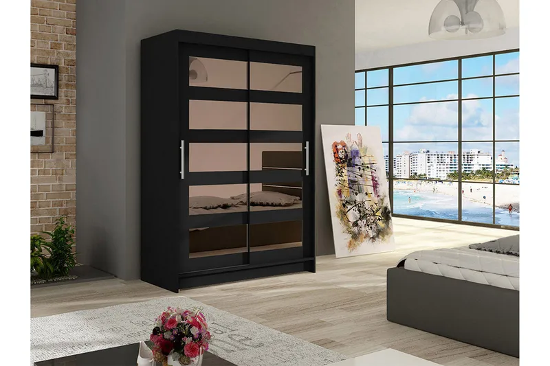 Estella Garderobe Skyvedører Delt Speil - Svart - Oppbevaring - Klesoppbevaring - Garderober & garderobesystem