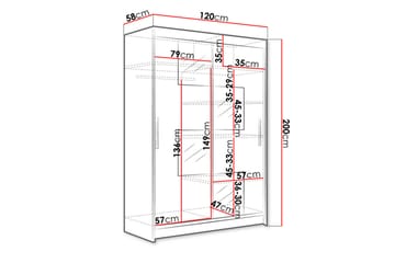 Estella Garderobe Skyvedører Firekantet Speil - Eik - Oppbevaring - Klesoppbevaring - Garderober & garderobesystem