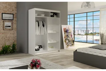 Estella Garderobe Skyvedører Firekantet Speil - Hvit - Oppbevaring - Klesoppbevaring - Garderober & garderobesystem