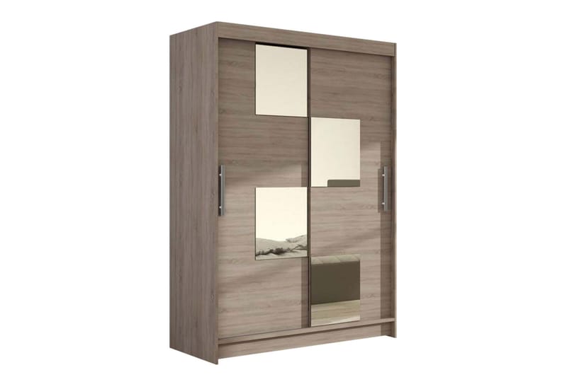 Estella Garderobe Skyvedører Firekantet Speil - Lys Eik - Oppbevaring - Klesoppbevaring - Garderober & garderobesystem