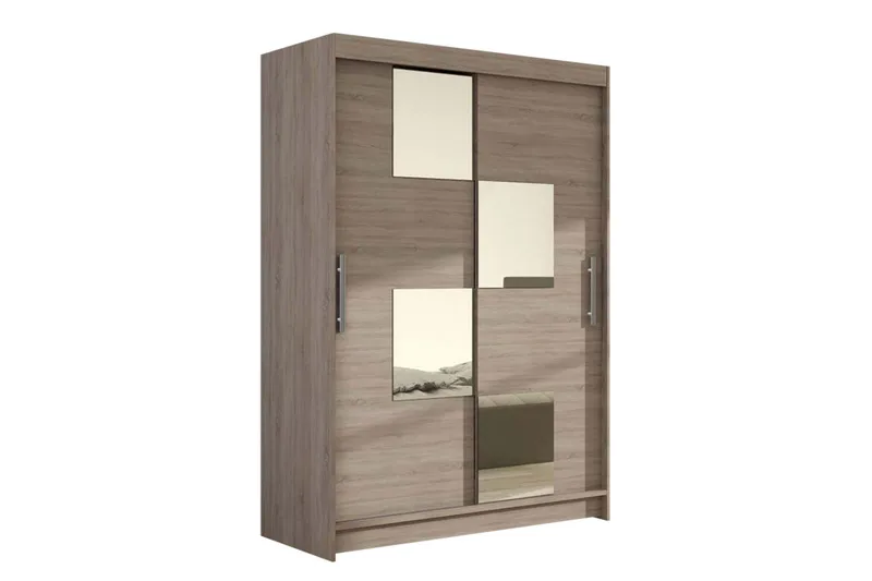 Estella Garderobe Skyvedører Firekantet Speil - Lys Eik - Oppbevaring - Klesoppbevaring - Garderober & garderobesystem