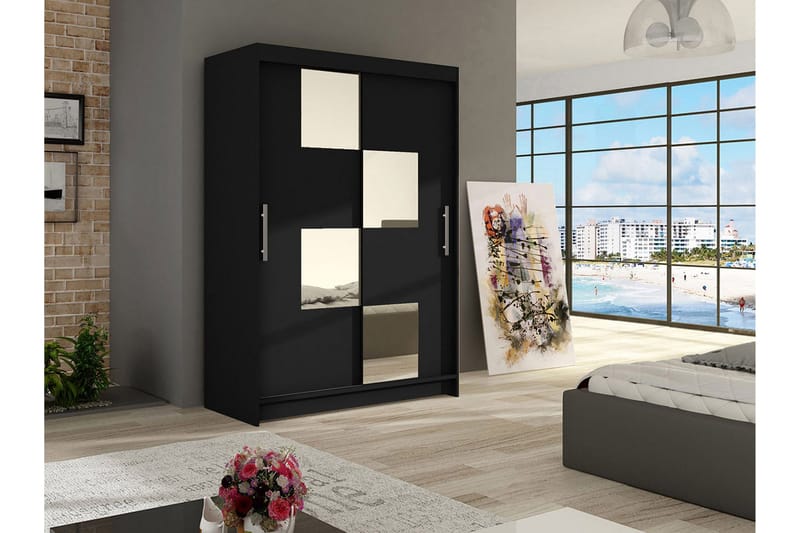 Estella Garderobe Skyvedører Firekantet Speil - Svart - Oppbevaring - Klesoppbevaring - Garderober & garderobesystem