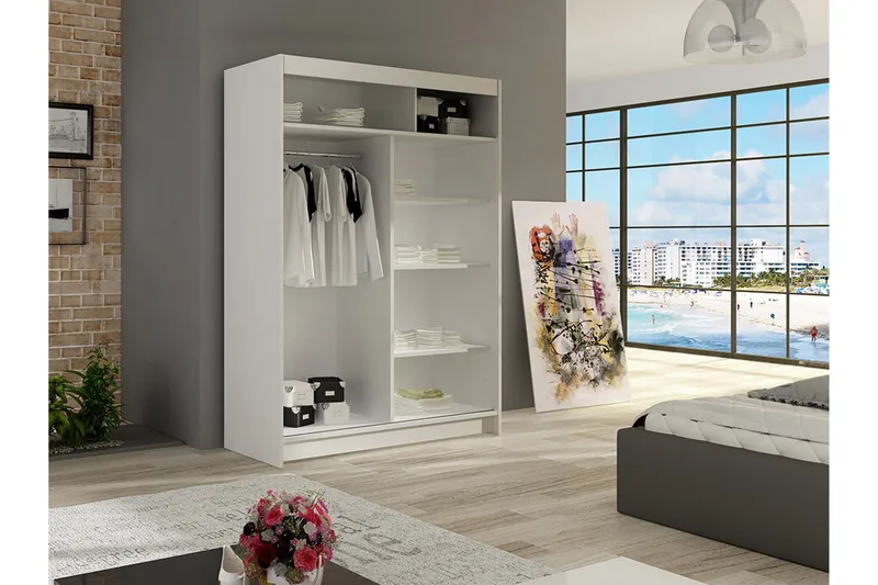 Estella Garderobe Skyvedører Smaltt Speil - Eik - Oppbevaring - Klesoppbevaring - Garderober & garderobesystem