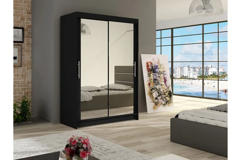 Estella Garderobe Skyvedører Speil - Svart - Oppbevaring - Klesoppbevaring - Garderober & garderobesystem