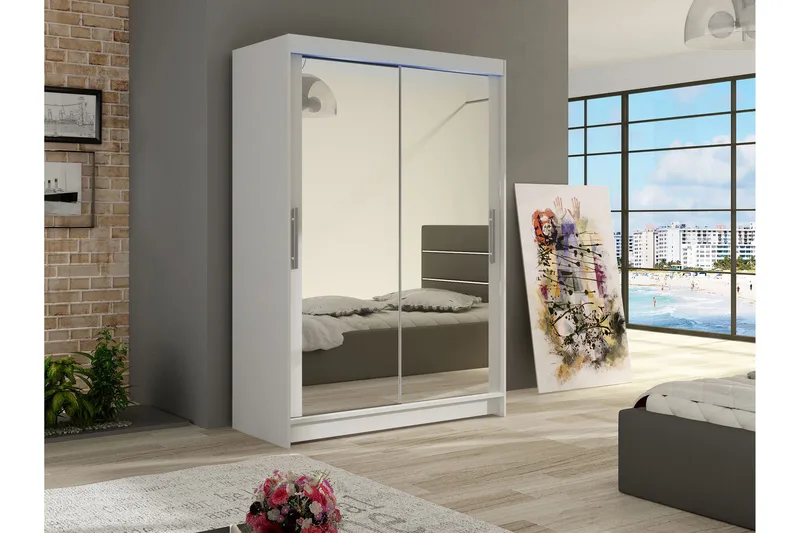 Estella Garderobeskap med Speil 120x200 cm - Hvit - Oppbevaring - Klesoppbevaring - Garderober & garderobesystem