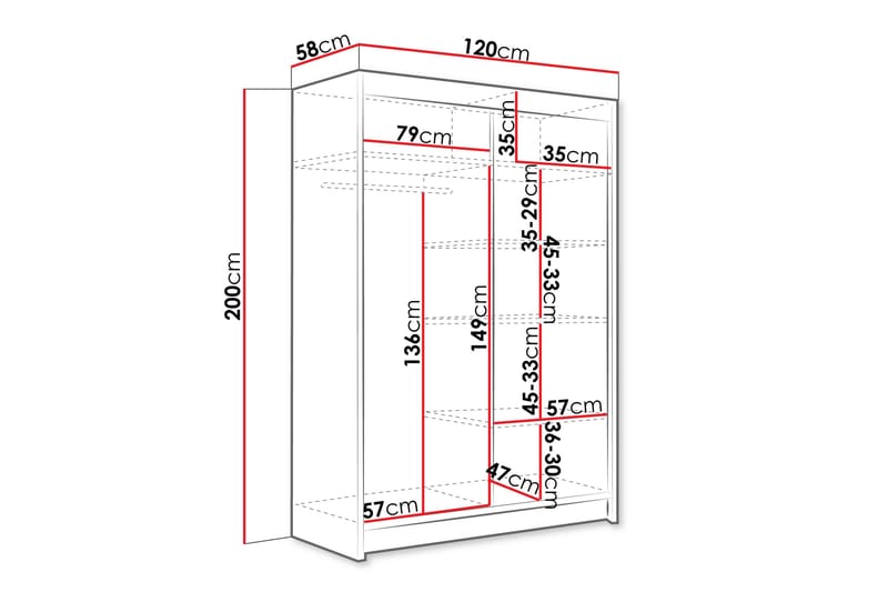 Estella Garderobeskap med Speil 120x200 cm - Hvit - Oppbevaring - Klesoppbevaring - Garderober & garderobesystem