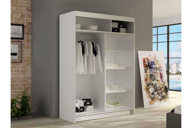 Estella Garderobeskap med Speil 120x200 cm - Hvit - Oppbevaring - Klesoppbevaring - Garderober & garderobesystem