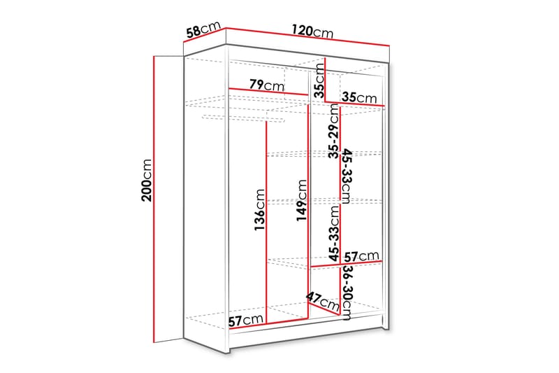 Estella Garderobeskap med Speil 120x200 cm - Hvit - Oppbevaring - Klesoppbevaring - Garderober & garderobesystem
