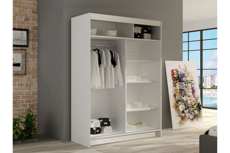 Estella Garderobeskap med Speil 120x200 cm - Hvit - Oppbevaring - Klesoppbevaring - Garderober & garderobesystem