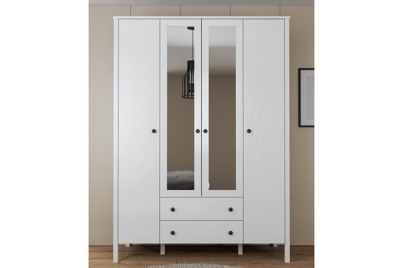 Ferra Garderobe med Speil 140x194,8 cm - Natur/Hvit - Oppbevaring - Klesoppbevaring - Garderober & garderobesystem