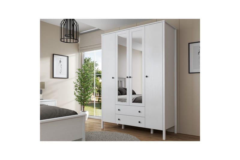 Ferra Garderobe med Speil 140x194,8 cm - Natur/Hvit - Oppbevaring - Klesoppbevaring - Garderober & garderobesystem