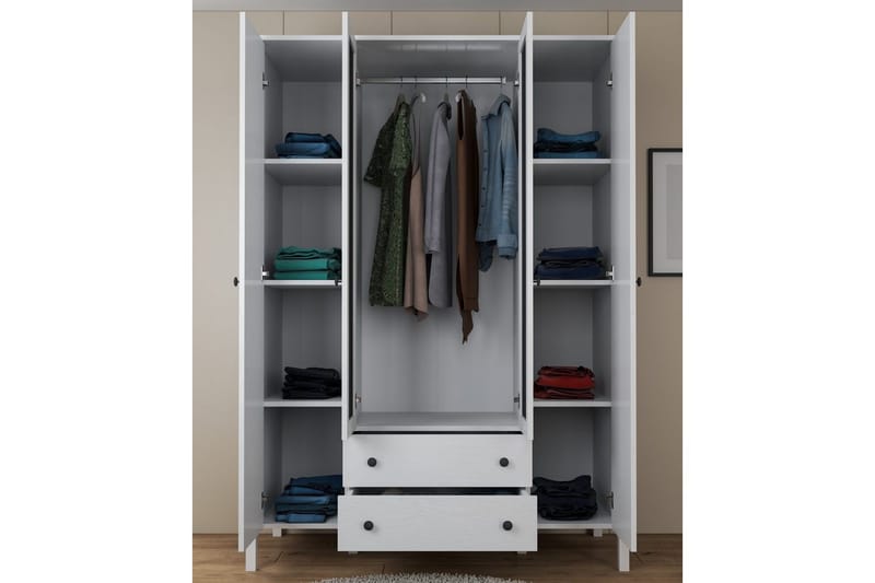Ferra Garderobe med Speil 140x194,8 cm - Natur/Hvit - Oppbevaring - Klesoppbevaring - Garderober & garderobesystem