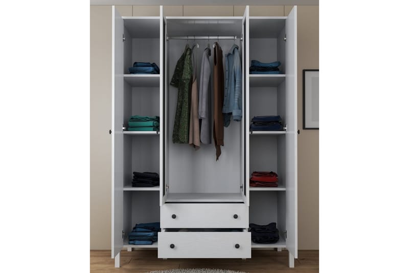 Ferra Garderobe med Speil 140x194,8 cm - Natur/Hvit - Oppbevaring - Klesoppbevaring - Garderober & garderobesystem