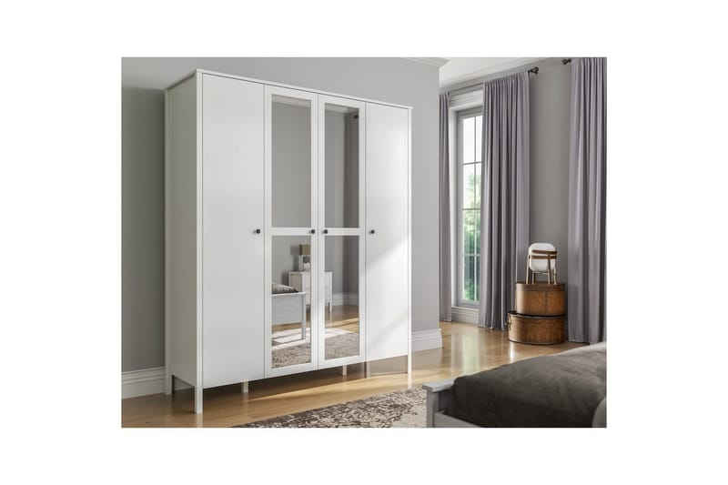 Ferra Garderobe med Speil 180,8x215 cm - Natur/Hvit - Oppbevaring - Klesoppbevaring - Garderober & garderobesystem