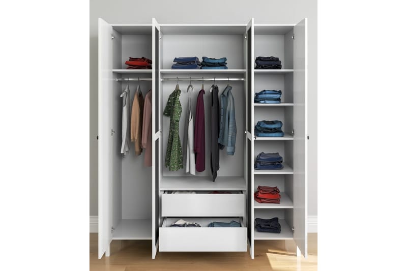 Ferra Garderobe med Speil 180,8x215 cm - Natur/Hvit - Oppbevaring - Klesoppbevaring - Garderober & garderobesystem