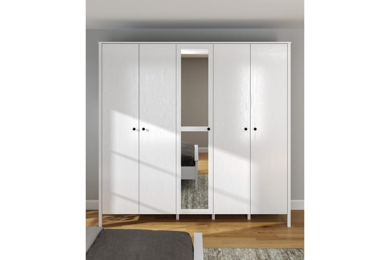 Ferra Garderobe med Speil 223,8x215 cm - Natur/Hvit - Oppbevaring - Klesoppbevaring - Garderober & garderobesystem