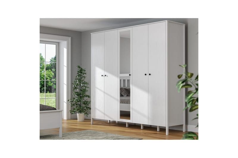 Ferra Garderobe med Speil 223,8x215 cm - Natur/Hvit - Oppbevaring - Klesoppbevaring - Garderober & garderobesystem
