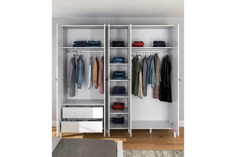 Ferra Garderobe med Speil 223,8x215 cm - Natur/Hvit - Oppbevaring - Klesoppbevaring - Garderober & garderobesystem
