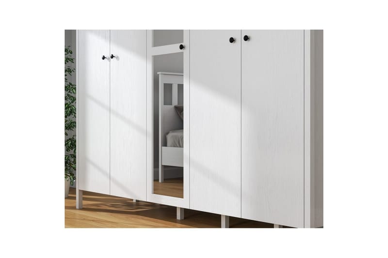 Ferra Garderobe med Speil 223,8x215 cm - Natur/Hvit - Oppbevaring - Klesoppbevaring - Garderober & garderobesystem