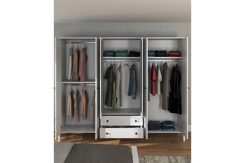 Ferra Garderobe med Speil 240x195 cm - Natur/Hvit - Oppbevaring - Klesoppbevaring - Garderober & garderobesystem
