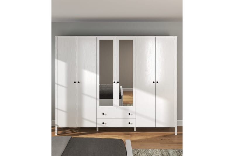 Ferra Garderobe med Speil 240x195 cm - Natur/Hvit - Oppbevaring - Klesoppbevaring - Garderober & garderobesystem