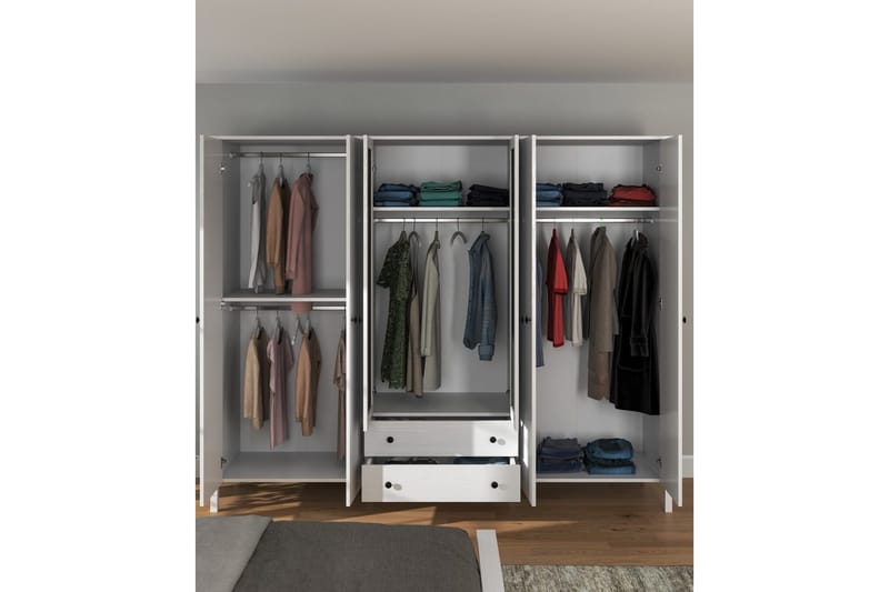 Ferra Garderobe med Speil 240x195 cm - Natur/Hvit - Oppbevaring - Klesoppbevaring - Garderober & garderobesystem